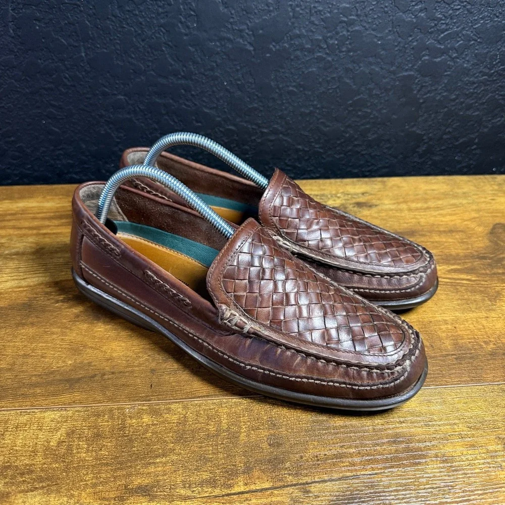 Johnston & Murphy 25-1852 Brown Woven Leather Loafers Mens 9 M